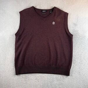 Aureus Mens Vest XL Maroon 100% Merino Wool Knitted Casual Fall Grandpa Preppy